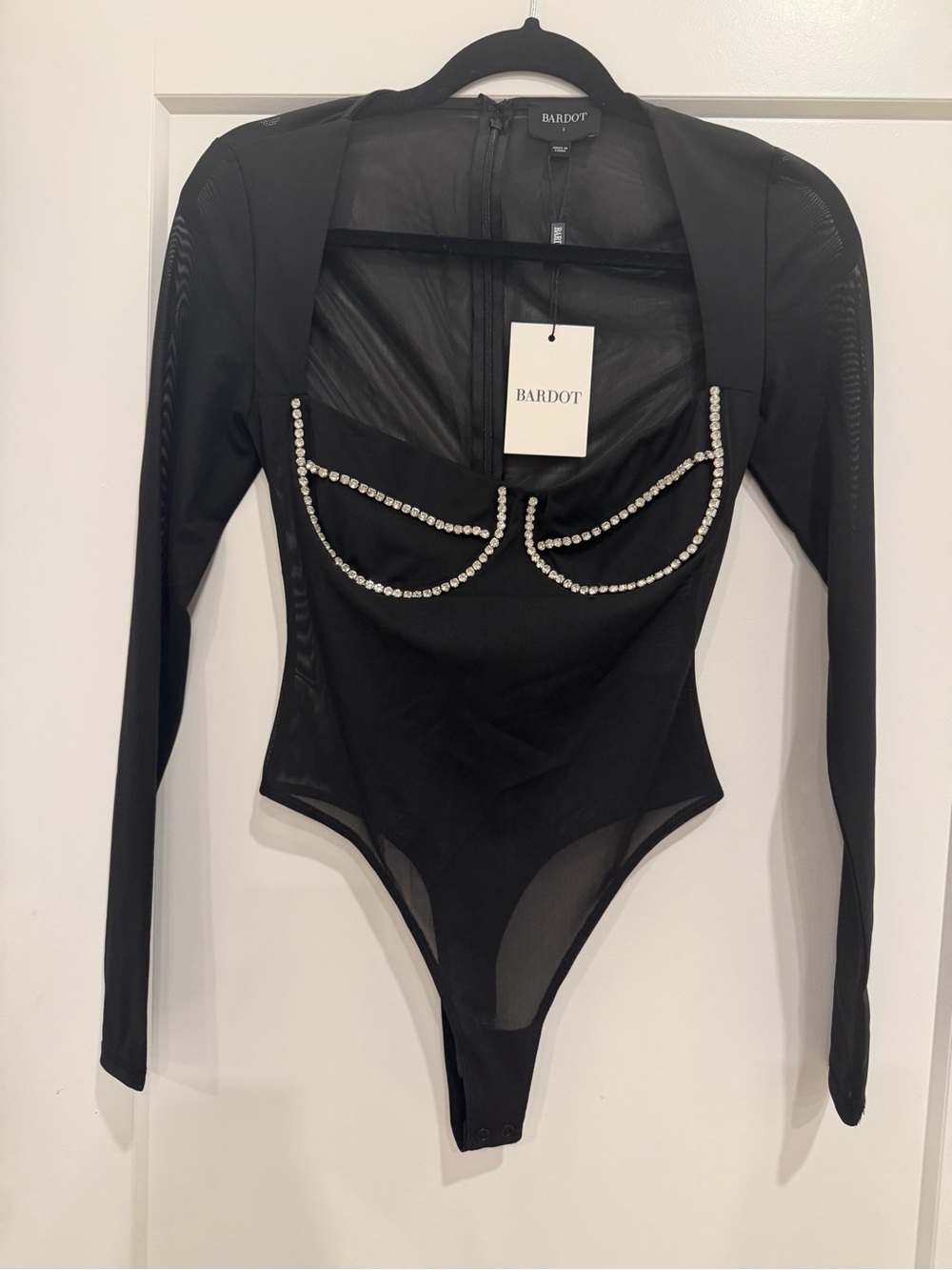 Bardot Black Long-Sleeve Bodysuit with Rhinestone Cup Sz Small